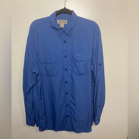 Duluth Trading Company blue long sleeve nylon button down shirt. Large Tall - Picture 2 of 5